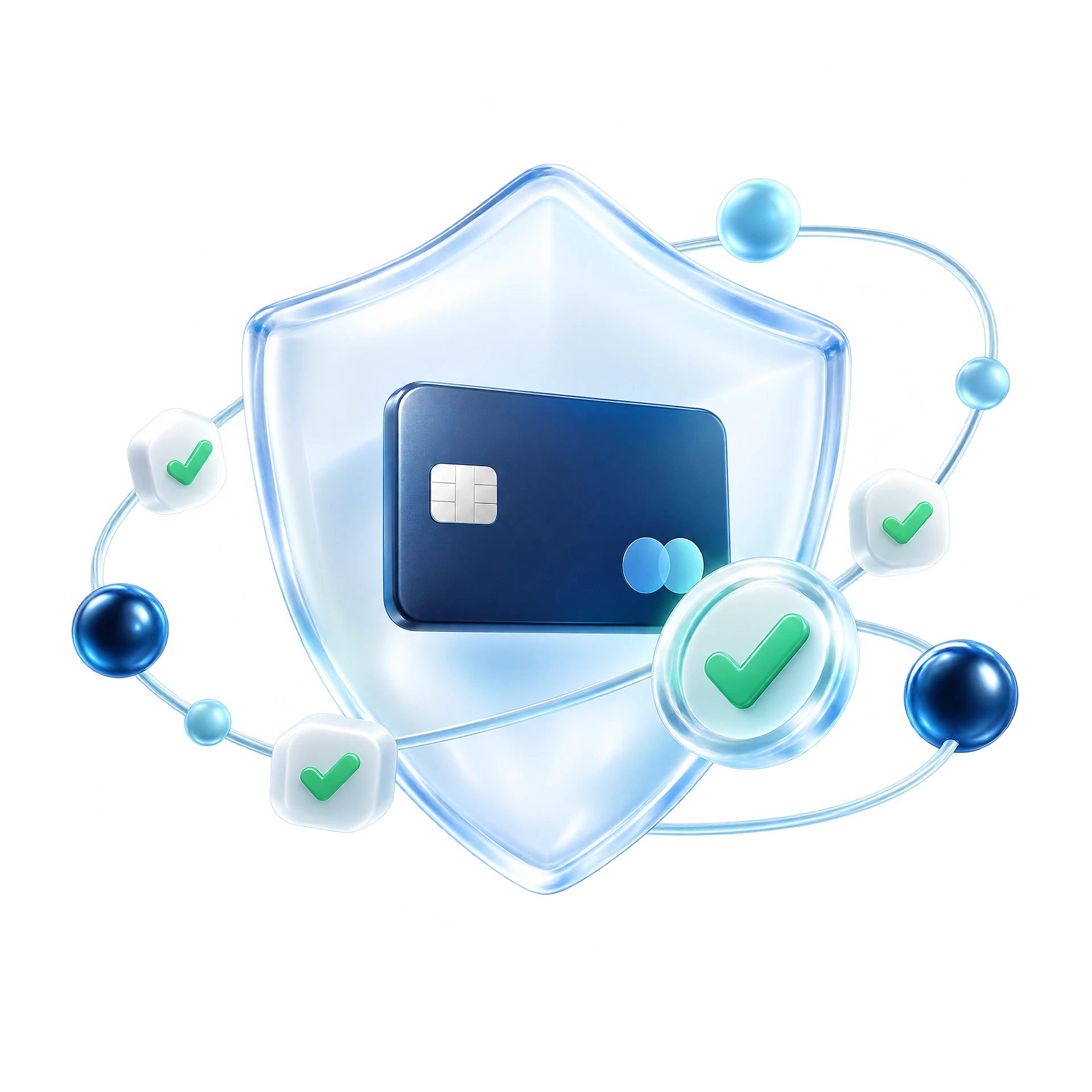 Shield protecting a payment card and transaction nodes
